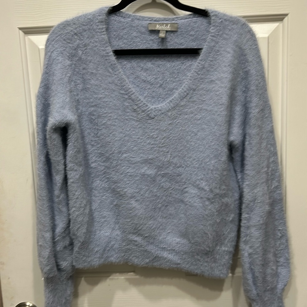 fuzzy blue sweater